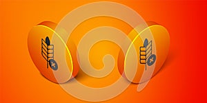 Isometric Gluten free grain icon isolated on orange background. No wheat sign. Food intolerance symbols. Orange circle