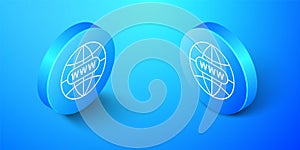 Isometric Go To Web icon isolated on blue background. Www icon. Website pictogram. World wide web symbol. Internet