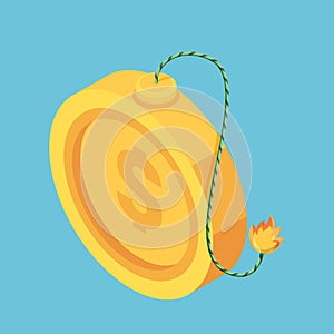 Isometric Golden Dollar Coin with Burning Fuse