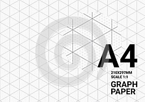 Isometric graph paper background with plotting triangular and hexagonal ruler guide line grid texture for engineering mechanical