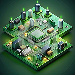 isometric green circuit board with