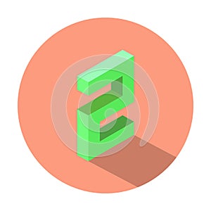 Isometric green number 2 with shadow in Light Salmon color circle