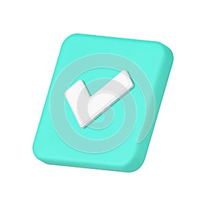 Isometric green square checkmark positive vote successful agreement checkbox 3d icon template vector