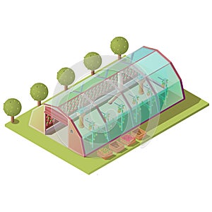 Isometric greenhouse, farm building isolated icon