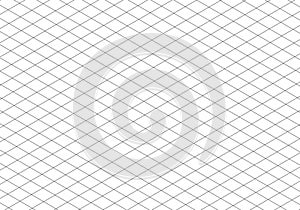 Isometric grid line guide pattern. 3d perspective paper background. Notebook sheet blank.
