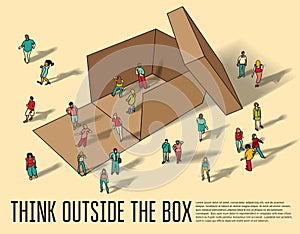 Isometric group business people think outside box.