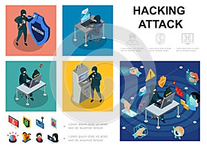Isometric Hacker Activity Infographic Template