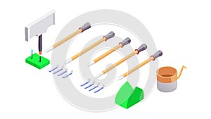 Isometric Hand Gardening Tools Set, vector design Generative AI