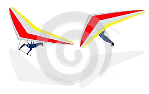 Isometric Hang glider soaring the thermal updrafts suspended on a harness below the wing, isolated on white. photo
