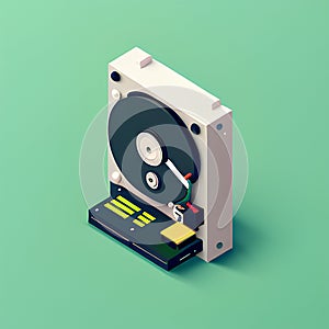 Isometric hard drive on a green background. 3d vector illustration.