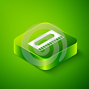 Isometric Harmonica icon isolated on green background. Musical instrument. Green square button. Vector