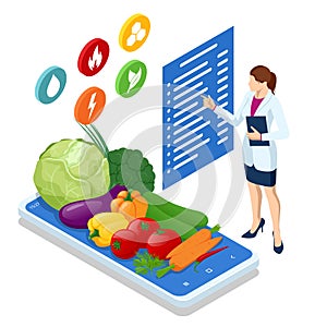 Isometric Healthy food and Diet. Doctor's consultation for an overweight patient. Health risk, obesity. Doctor's