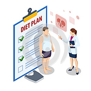 Isometric Healthy food and Diet planning. Healthy eating, personal diet or nutrition plan from dieting expert. Doctor s