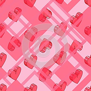 Isometric heart on geometry shapes background.