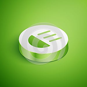 Isometric High beam icon isolated on green background. Car headlight. White circle button. Vector