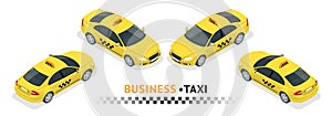 Isometric high quality city service transport icon set. Car taxi.