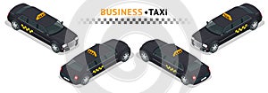 Isometric high quality city service transport icon set. Car taxi. Car taxi. VIP taxi service