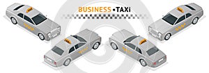 Isometric high quality city service transport icon set. Car taxi. VIP taxi service