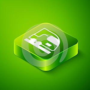 Isometric High-speed train icon isolated on green background. Railroad travel and railway tourism. Subway or metro