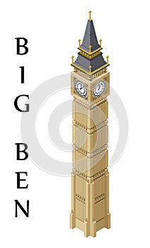Isometric highly detailed Big Ben tower.