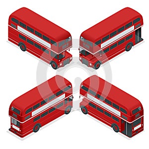 Isometric Highly detailed Red Bus double decker London UK England vehicle icon set. Can be used for workflow