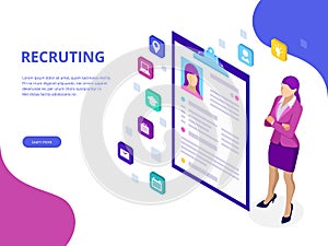 Isometric, hiring and recruitment concept for web page, banner, presentation. Job interview, recruitment agency vector