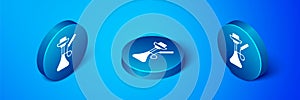 Isometric Hookah icon isolated on blue background. Blue circle button. Vector