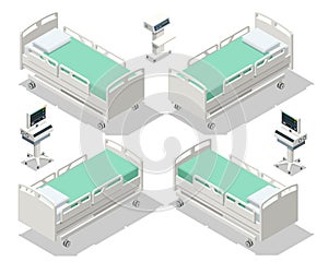 Isometric Hospital Bed isolated. Empty Bed On Hospital Ward