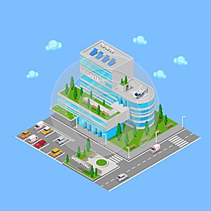 Isometric Hospital. Medical Center Modern Building