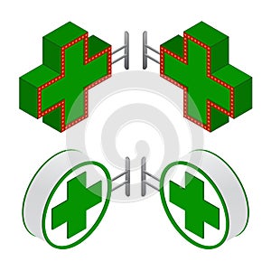 Isometric hospital or pharmacy sign