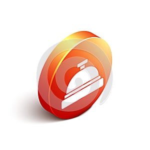 Isometric Hotel service bell icon isolated on white background. Reception bell. Orange circle button. Vector