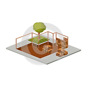 Isometric house architecture model and trees design