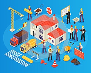 Isometric House Building Composition