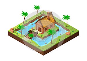 Isometric house in the middle of the lake