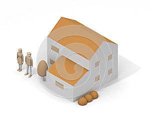 Isometric housing. One couple. The concept is buying a house. Image of starting a new life