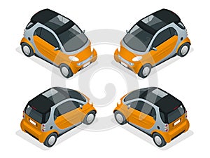 Isometric Hybrid Car. City car isolated on white background. Vector compact smart car. Vehicles isolated.