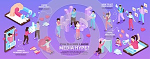 Isometric Hype Social Media Infographic Set