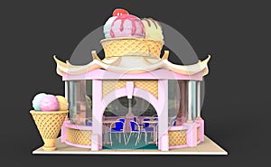 Isometric ice cream parlor or shop store building