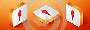 Isometric Ice cream in waffle cone icon isolated on orange background. Orange square button. Vector