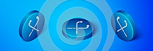 Isometric Ice hockey sticks icon isolated on blue background. Blue circle button. Vector Illustration