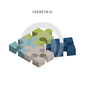 Isometric. icon. Jigsaw 3D color blue. green. gray. puzzle piece