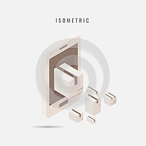 Isometric. icon Mobile Delivery, vector symbol in style isolated