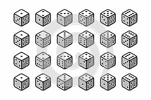 Isometric icons of 3d dice set