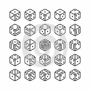 Isometric icons of 3d dice set