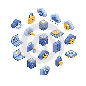 Isometric technology icons cloud computing data security and networking image