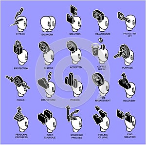 Isometric icons collection of human brain process