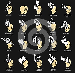 Isometric icons collection of human brain process
