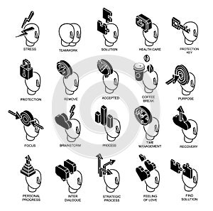 Isometric icons collection of human brain process