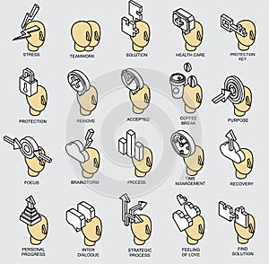 Isometric icons collection of human brain process