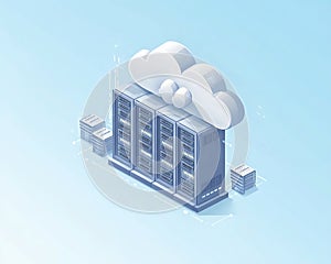 Isometric Illustration of Cloud Computing System with Server Racks